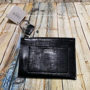 Coach Saff Patent Leather Medium Skinny Wallet NWT Black/Silver